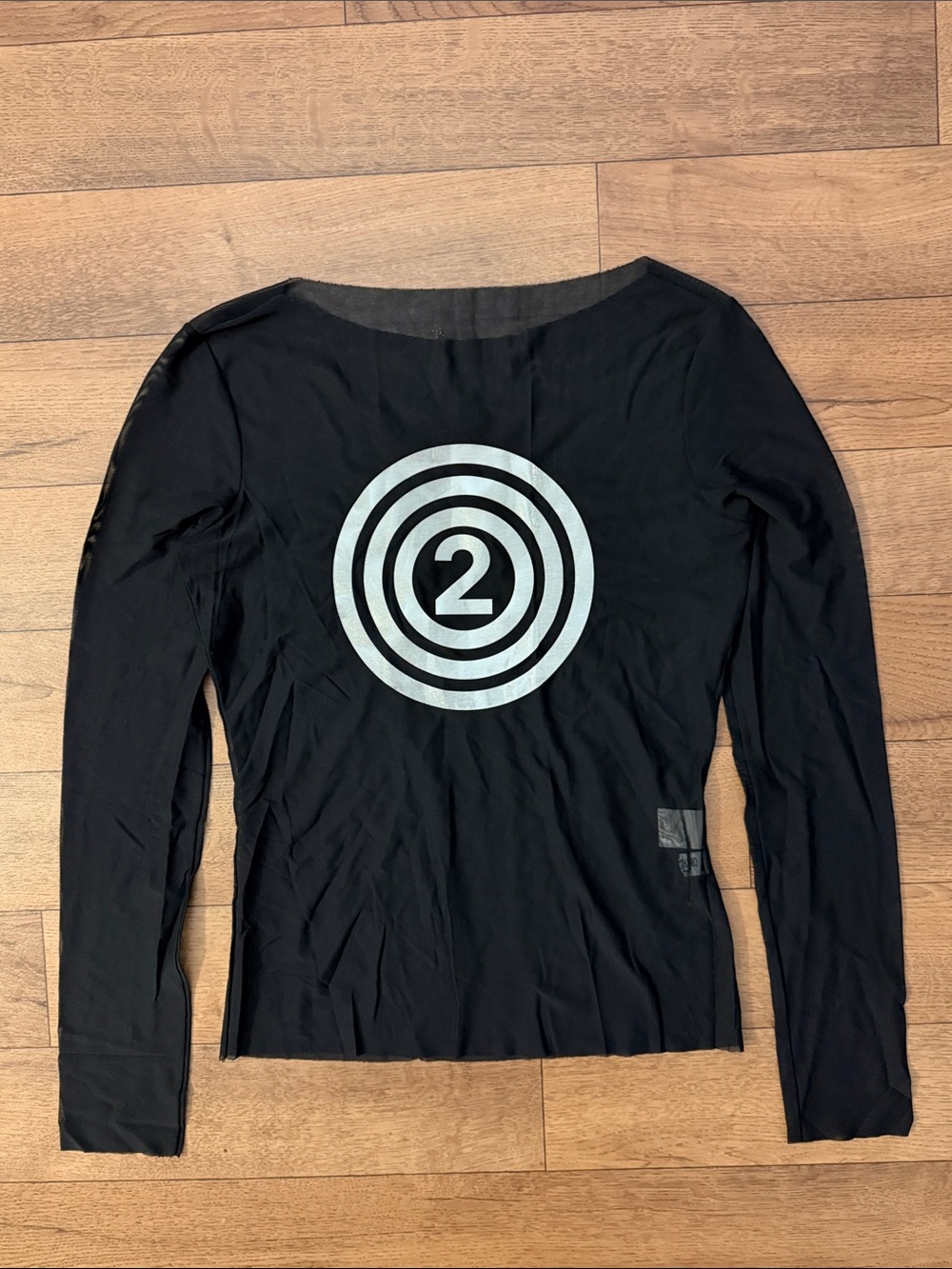 Y2K Moschino Jeans Size US 10 Bullseye W/ Number 2 Micro Mesh Long Sleeve Top